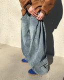 [UNISEX] SIDE BUTTON BALLOON DENIM