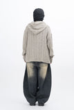 Parady Punching Damage Hooded Knit Zip-Up