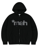 mah CUT OFF APPLIQUE ZIP-UP HOODIE