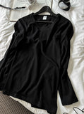 Waffle U-Neck Long Sleeve Tee