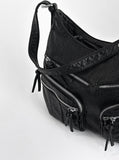 Zipper leather shoulder bag