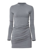 Asymmetrical Draped Mock Neck Dress