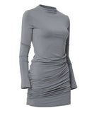 Asymmetrical Draped Mock Neck Dress