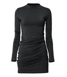 Asymmetrical Draped Mock Neck Dress