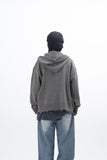Iber Damage Knit Hooded Full Zip-Up