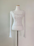 Poroa Square Neck Frill Lace Top