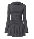 Hooded High Neck Long Dress