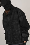 Coated Damage Black Denim Jacket