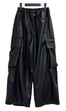 Leather cargo wide pants