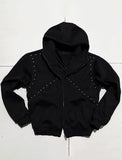 [Brushed Lining] Metallic Studded Over Hood Zip-Up