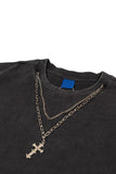 Cross Necklace Damage Pigment Short Sleeve T-Shirt