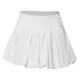 Button Shirred Balloon Skirt