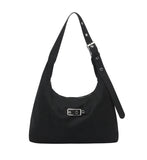 Belted flat shoulder bag