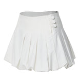 Button Shirred Balloon Skirt