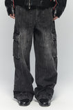 HEM BUTTON UTILITY CARGO DENIM PANTS