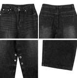 Pad snap button denim pants