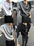Cotton Henley Neck Button Long Sleeve Tee