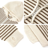 Fedon Stripe Warmer Knit Hood Zip-up