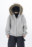 Lenore Raccoon Fur Fleece Hooded Zip-Up