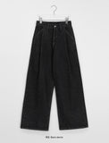 Soheni Pintuck Banding Black Blue Wide Denim Pants