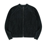 TWO TONE HEAVY KNIT ZIP UP