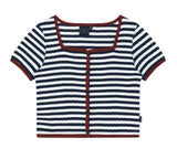 SQUARE NECK STRIPE CARDIGAN