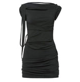 Asymmetrical Draped Strap Roll-Up Dress