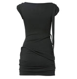 Asymmetrical Draped Strap Roll-Up Dress