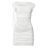 Asymmetrical Draped Strap Roll-Up Dress
