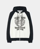 DOODLE HEART RAGLAN SWEAT ZIP UP HOODIE