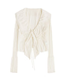 Ruffled Drape Angora Cardigan