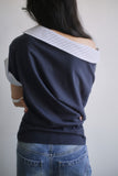 OFF-SHOULDER SHIRT LAYERED UNBALANCED T-SHIRT