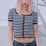 SQUARE NECK STRIPE CARDIGAN