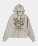 DOODLE HEART WAFFLE ZIP UP HOODIE