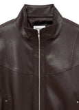 High Neck Curved Leather Jacket