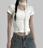 Swim Layered Halter U-neck Tee