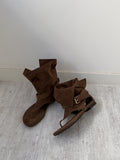 Folding Suede Open Toe Ankle Boots