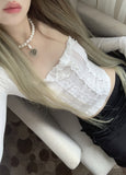 Poroa Square Neck Frill Lace Top