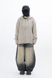 Parady Punching Damage Hooded Knit Zip-Up