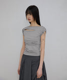 Asymmetrical Draped Roll-Up T-Shirt
