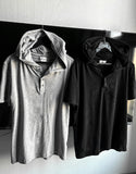 Henley Neck Hood Short Sleeve Sleeve