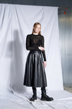 Fox Leather Long Pleated Skirt