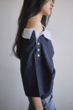 OFF-SHOULDER SHIRT LAYERED UNBALANCED T-SHIRT