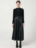 Fox Leather Long Pleated Skirt