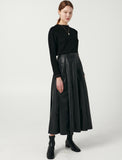 Fox Leather Long Pleated Skirt