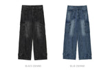 HEM BUTTON UTILITY CARGO DENIM PANTS