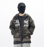 Rest Lettering Camo Hooded Zip-Up