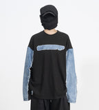 Sis Cut Off Denim Long Sleeve T-Shirt