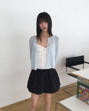 Dudan round rib see-through long sleeve cardigan