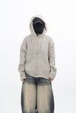 Parady Punching Damage Hooded Knit Zip-Up